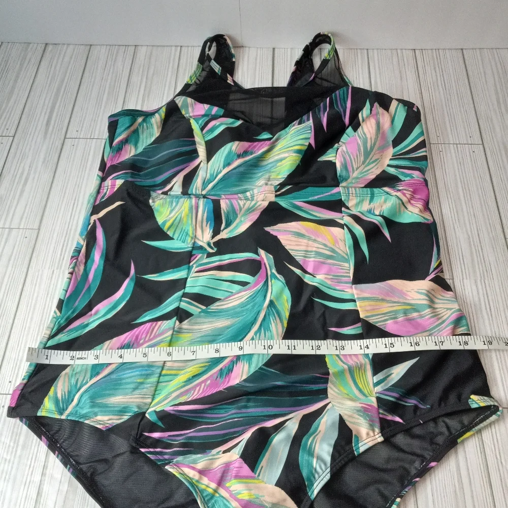 Torrid Summer Leaves Mesh High Neck One Piece Swimsuit